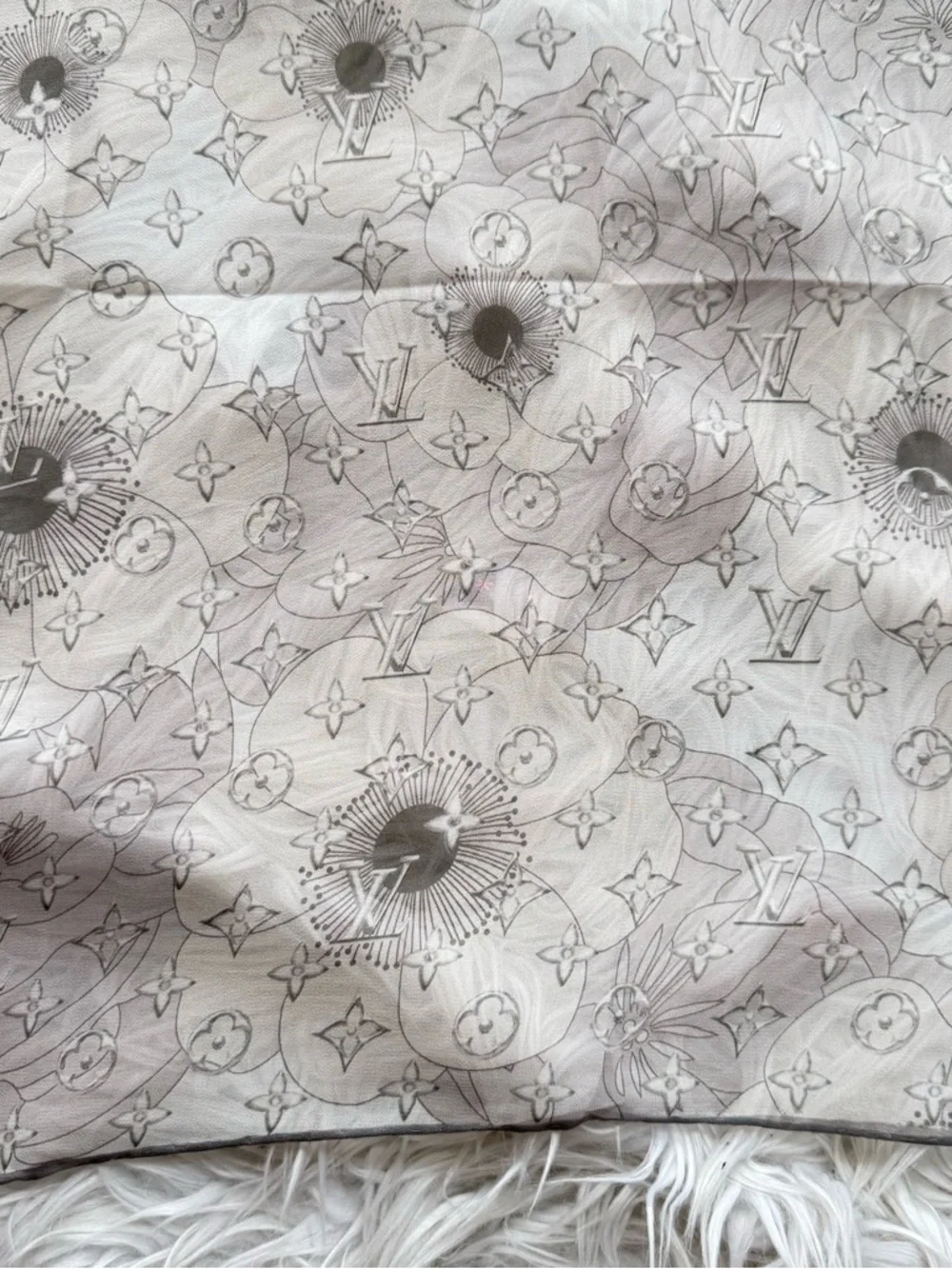 Louis Vuitton floral Silk Scarf 35x35 gray Floral Monogram Lightweight